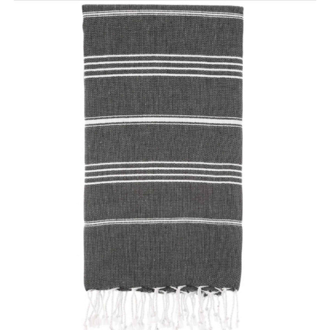 Upcycled Cotton Turkish Towel in stripe design, shown folded.