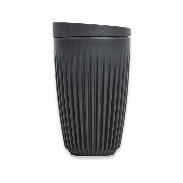 HuskeeCup and lid in charcoal color, 12 ounce size.