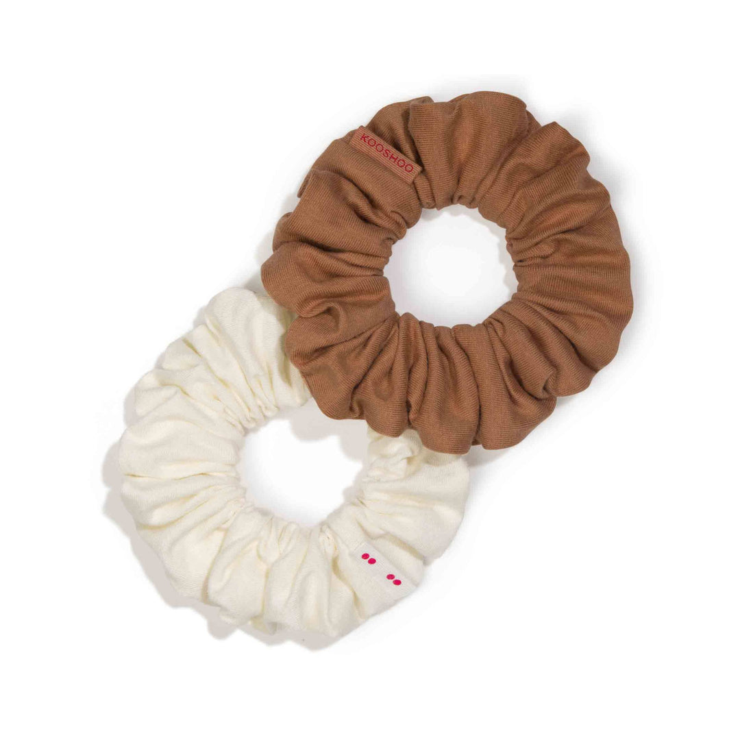 Two Hair scrunchies in Cappuccino color combo.