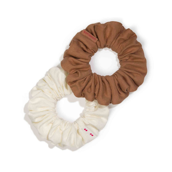 Two Hair scrunchies in Cappuccino color combo.