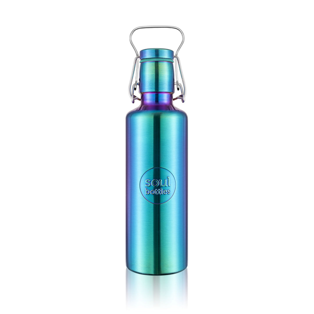 Soulbottles stainless steel light bottle in Utopia color (multi), 25 ounce capacity.