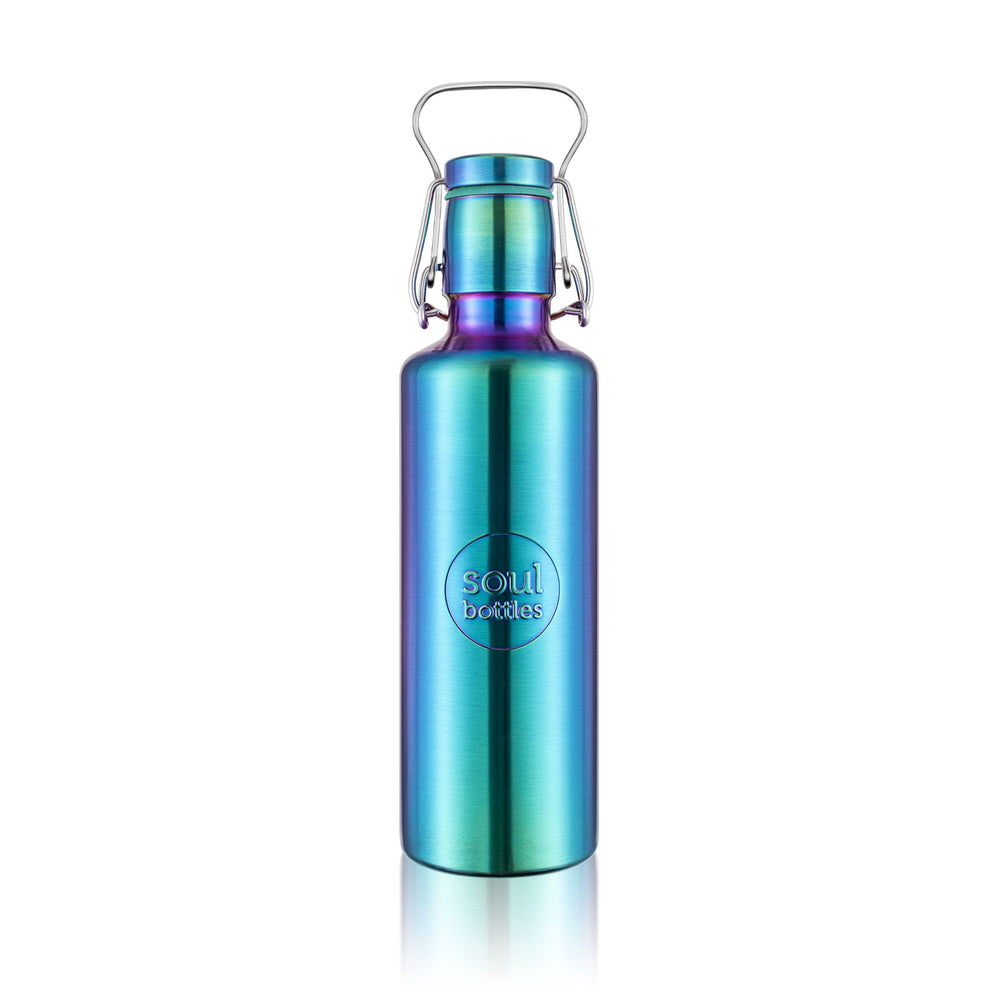 Soulbottles stainless steel light bottle in Utopia color (multi), 25 ounce capacity.