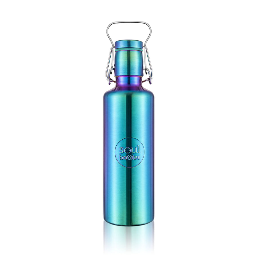 Soulbottles stainless steel light bottle in Utopia color (multi), 25 ounce capacity.