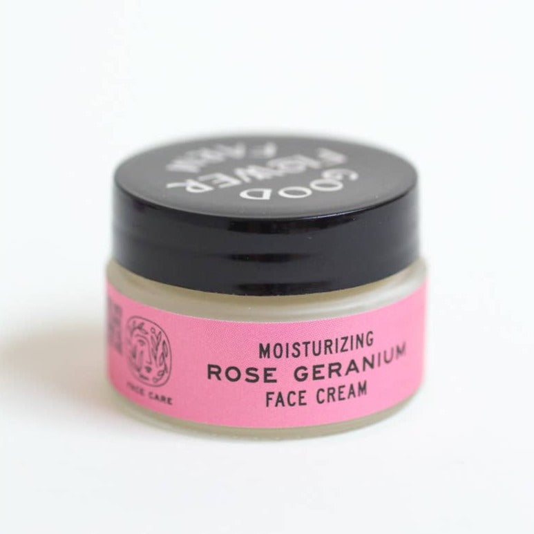 Good Flower Farm Organic Rose Geranium Face Cream In Glass Jar.