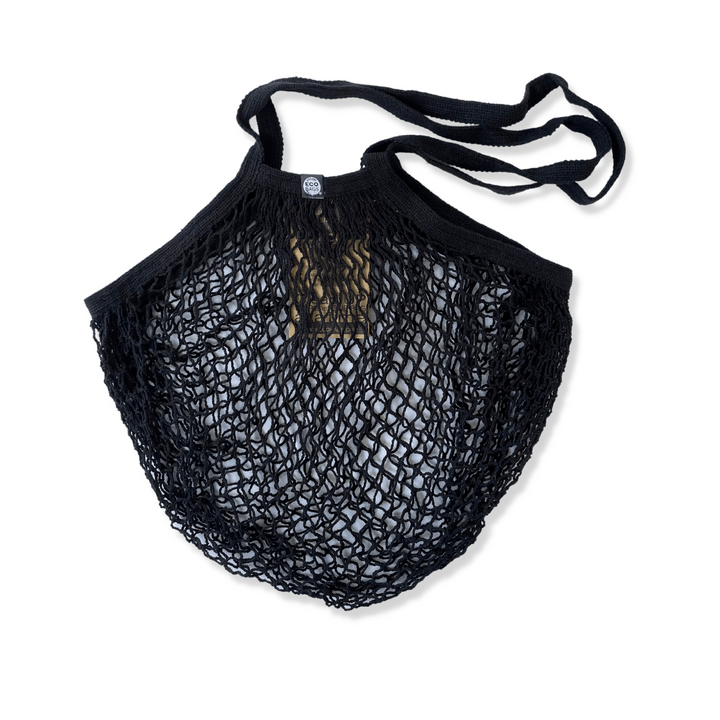 Ecobags String Bag In Black Color on white background.