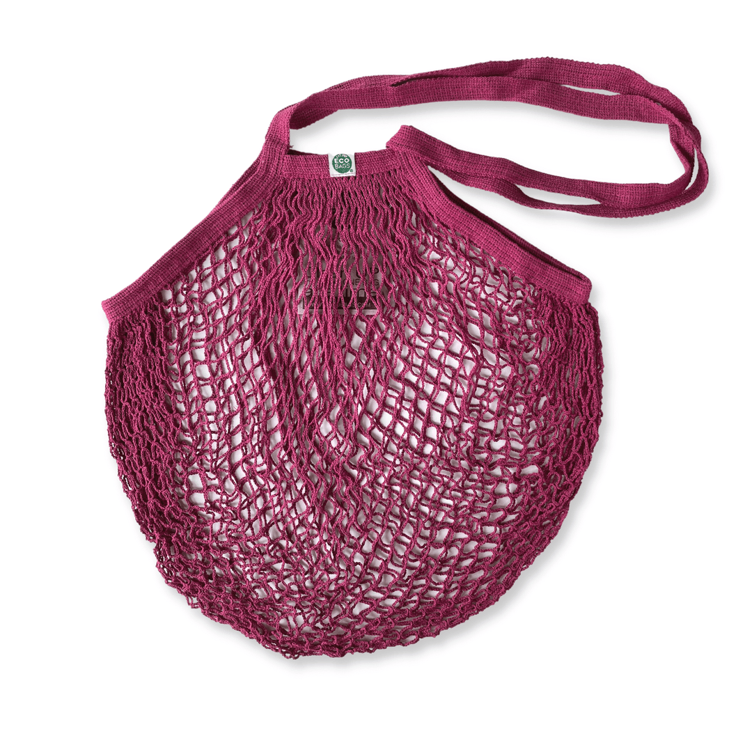 Ecobags String Bag in Cranberry red color on white background.