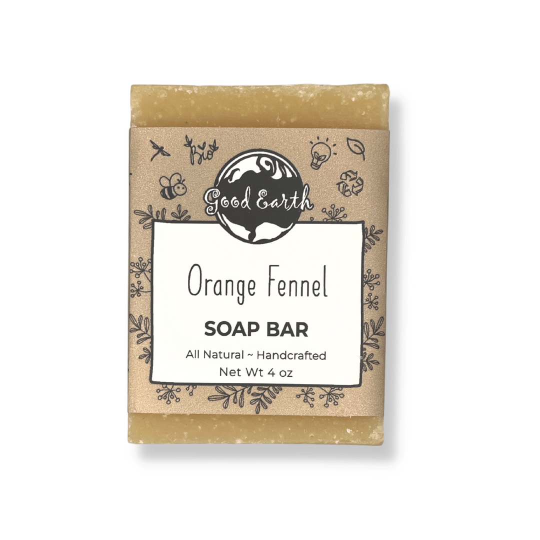 Good Earth Orange Fennel Soap Bar In Simple Sleeve Packaging.