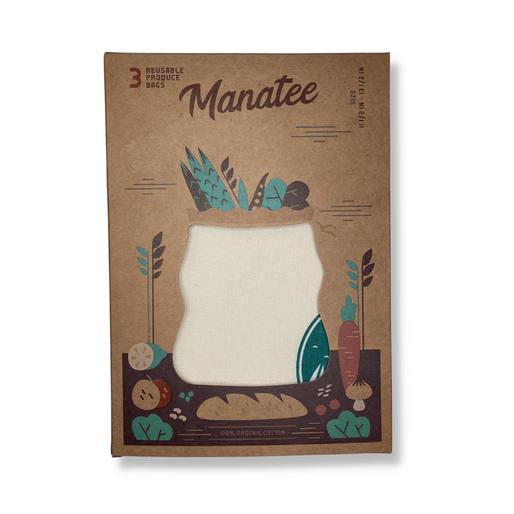 Manatee Produce And Bulk Shopping Bags. Set of 3 Shown In Recycled Box Packaging .