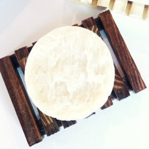 Me.Mother Earth Stained Wood Soap Dish with Round White Soap Bar.